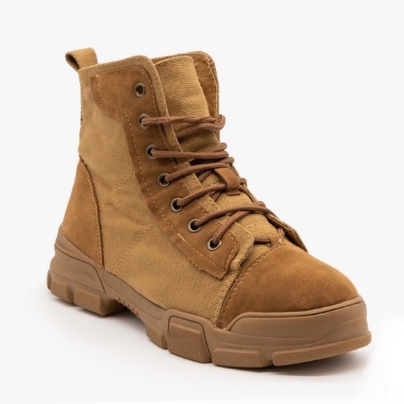 Canvas & Faux Suede Combat Boots in Black - Picture 8 of 8